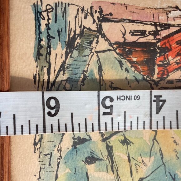 Set Of 2 Paintings Quebec Scene Small Mini Artwork Aged Patina Cottage Signed - Picture 13 of 14